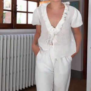 Zara White Ruffled Blouse